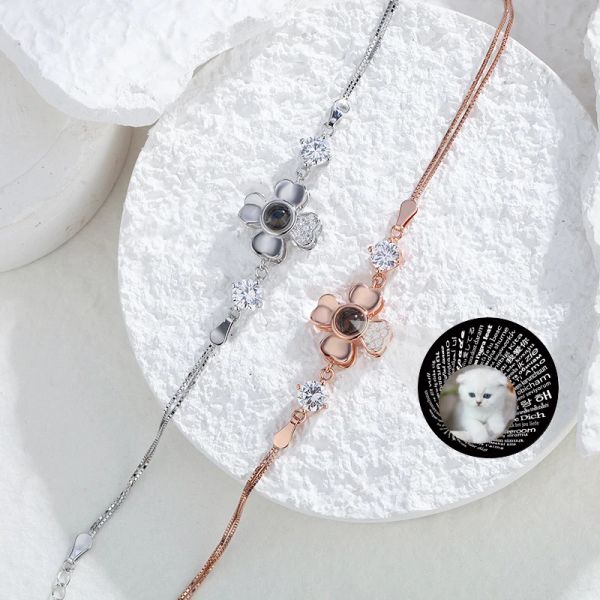 Pulseiras pulseira de projeção de foto para mulheres 925 prata strass trevo personalizado jóias presente de aniversário para esposa mãe