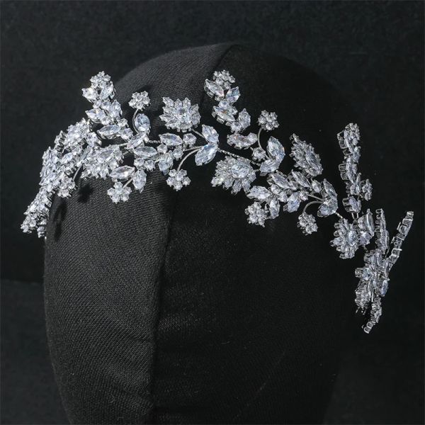 Jóias de luxo casamento acessórios de cabelo completo zircônia noivas tiaras bandana flor baile festa feminino headpiece nupcial coroas cocar