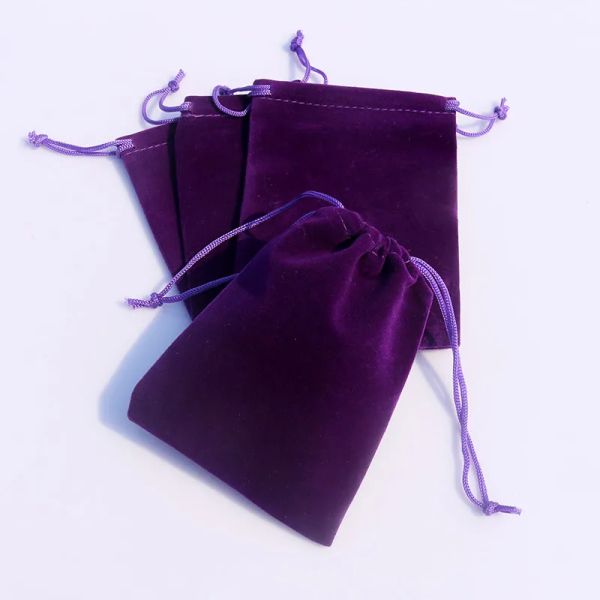 Strumenti all'ingrosso 50 pz / lotto 7x9 cm Borsa di velluto viola Piccola borsa con coulisse Borsa per gioielli Bomboniera Bracciale Charms Borse per imballaggio di gioielli