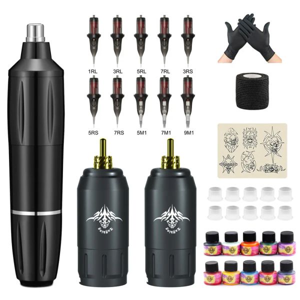 Anschlüsse Neue Wireless Tattoo Hine Set Professionelle Tattoo Hine Kits mit Kartuschennadeln Permanent Make -up Hine für Körperkunst