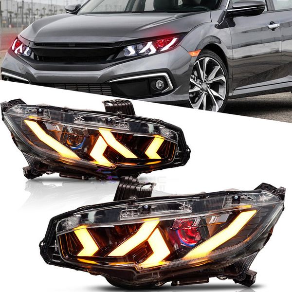 Faróis de carro para honda civic 11th 20 16-20 21 led demon eye lâmpadas de carro luzes diurnas sinais de volta dinâmicos