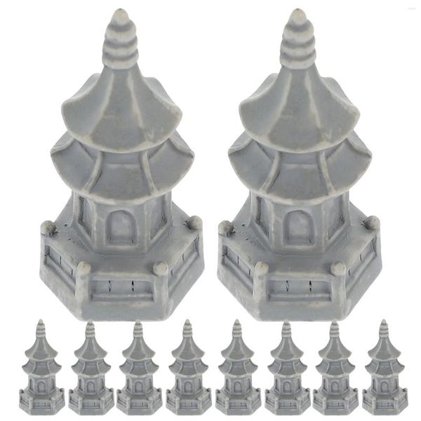 Decorações de jardim 10 pcs mini torre hexagonal pavilhão ornamento de viagem chinês templo estátua resina decoração de mesa