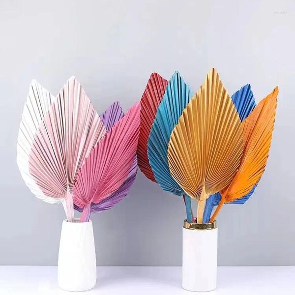 Flores decorativas aqumóticas coloridas folhas de palmeira folha de girassol 1 peça fundo em forma de leque conjunto de exposição de casamento seco a arte de inserir