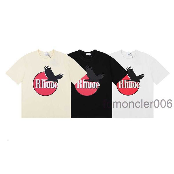 24SS Designer-Modemarke Rhude T-Shirt Micro Label Black Pigeon Letter Printing Kurzarm für Männer und Frauen High Street Loose Half 56RJ