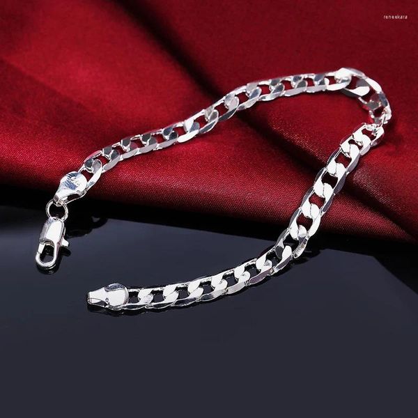 Braccialetti a maglie Bracciale in argento sterling 925 lateralmente da 6 mm per uomo e donna