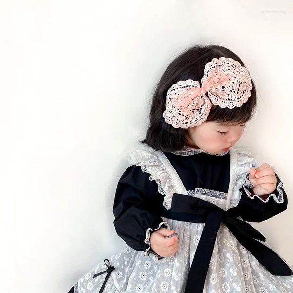 Acessórios de cabelo Grande Arco Rosa Bebê Meninas Bandas Francês Vintage Laço Laço Headband Lolita Estilo Bebês