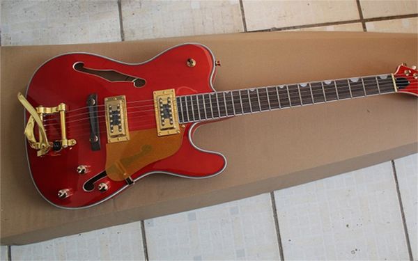 Top-Qualität Custom Shop Red Jazz E-Gitarre Semi Hollow Body Palisander-Griffbrett mit Tremolo-Gold-Hardware