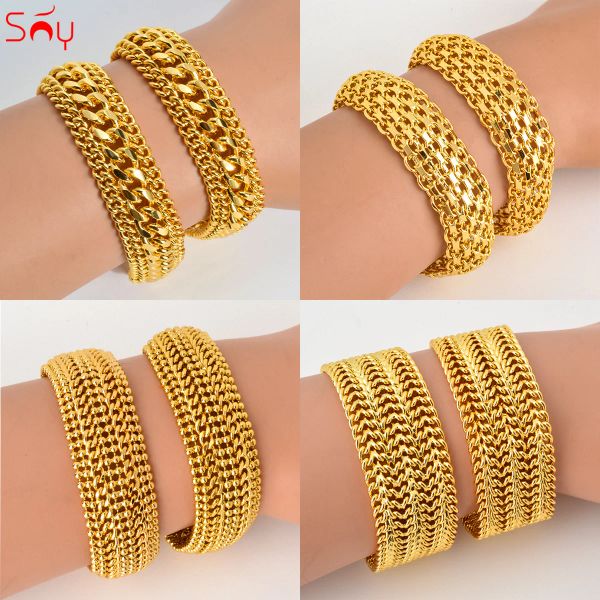 Armbänder Sunny Schmuck 12mm20mm Big Wide für Frauen Männer Armband 18K Gold plattiert Doppelwebel Rolo Kabel Bordstein Unisex Link Chain Geschenk