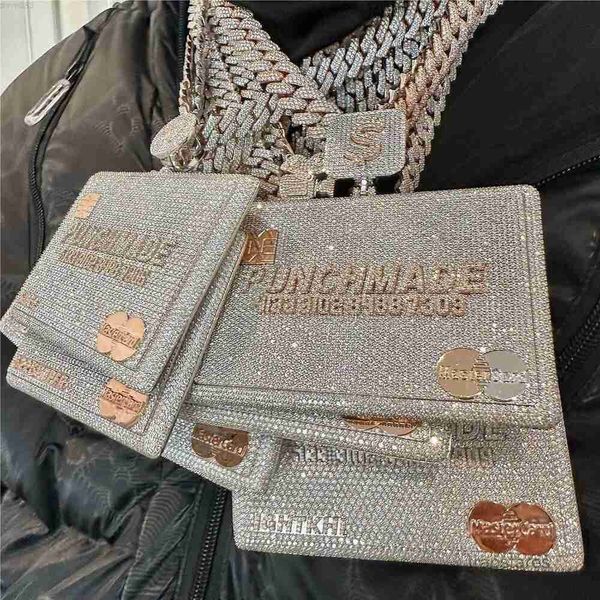 Jóias de hip hop sólida prata esterlina vvs moissanite diamante gelado pingente de cartão de crédito personalizado com corrente de ligação cubana j6jh