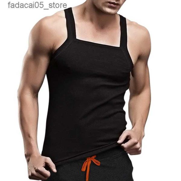 Herren-Tanktops, Modemarke, Herren, 95 % Baumwolle + 5 % Spandex, quadratischer Kragen, Tanktops für Sommer, männlich, Bodybuilding, lässig, Weiß/Grau/Schwarz, Q240221