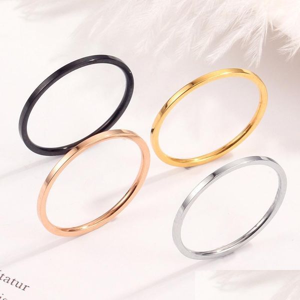 Cluster Ringe 1mm Gold Silber Schwarz Edelstahl Band Ring Für Frauen Männer Einfache Feine Verlobung Paar Ringe Modeschmuck Geschenk Dr Dhuiz