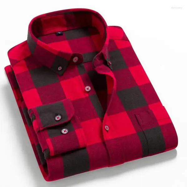 Männer Casual Hemden Herbst Winter Plaid Rot Kariertes Hemd Männer Langarm Chemise Homme Baumwolle Männlich Check