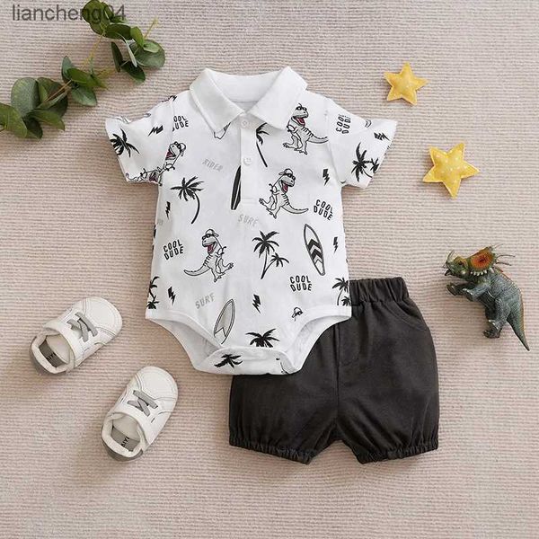 Set di abbigliamento Neonato Ragazza Neonato Casual Contrasto Simpatico dinosauro Stampa Comodo set estivo per bambino a maniche corte in cotone