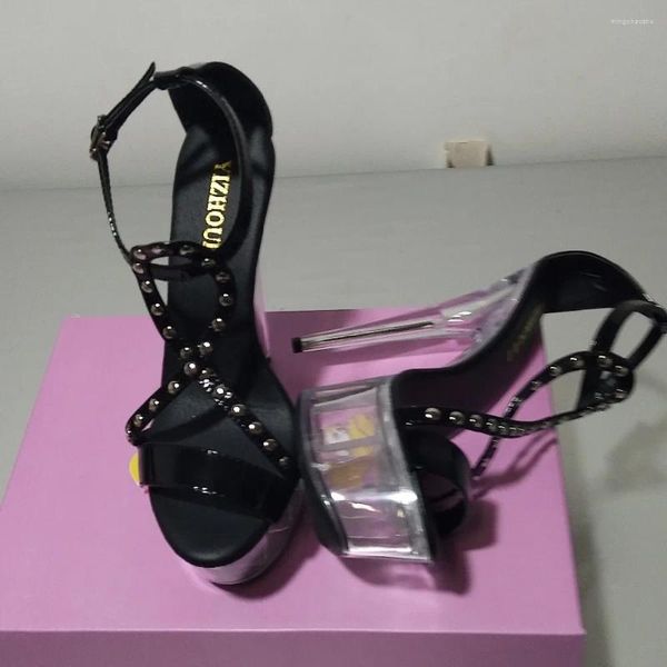 Sandalet Şık Köpüklü Elmas 2024 Yıldız Resmi Elbise Ayakkabı 15cm Rhinestone Straps Seksi Yüksek Topuk Kulüp Topuklular