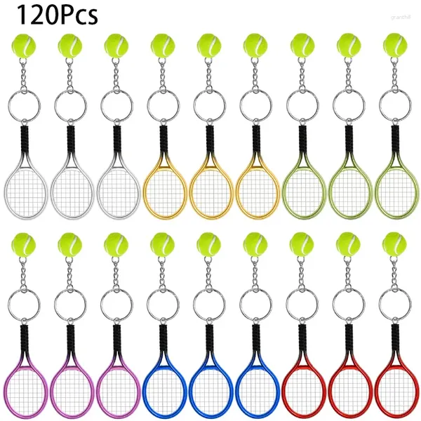 Anahtarlıklar 120pcs mini tenis raket anahtar zinciri anahtar yüzük topu