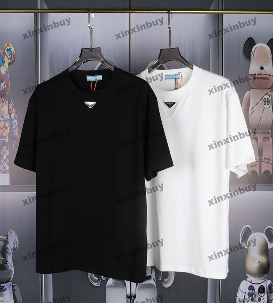 Xinxinbuy Homens Designer Tee Camiseta 2024 Etiqueta de Metal Carta Impressão Itália Manga Curta Algodão Mulheres Cinza Preto M-2XL