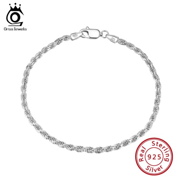 Braccialetti ORSA JEWELS Argento sterling 925 Bracciale a catena con corda intrecciata italiana DiamondCut per uomo Donna Braccialetti punk Gioielli SB101