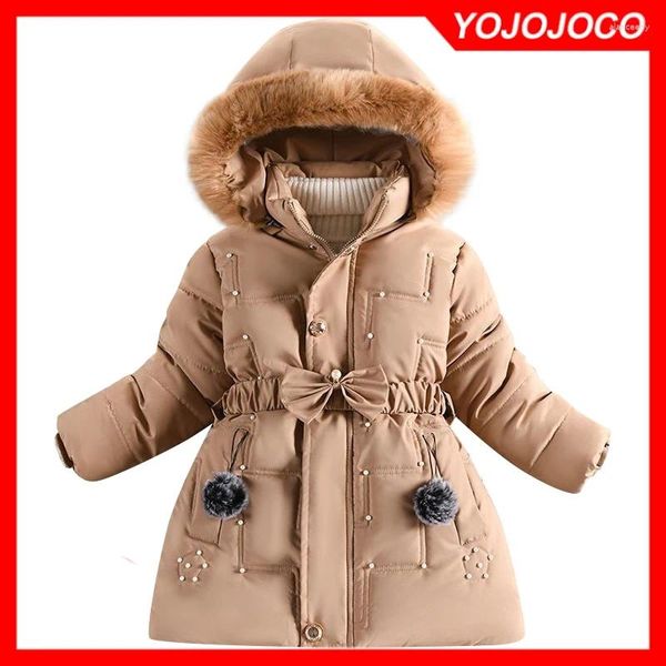 Casaco para baixo meninas jaqueta 4-10y inverno grosso quente moda jaquetas gola de pele de algodão com capuz comprimento médio