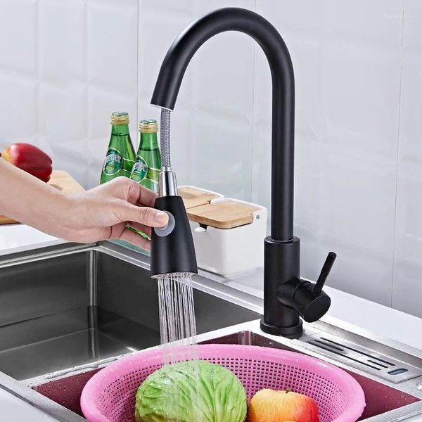 Rubinetti per lavandino del bagno Rubinetto della cucina Rubinetto nero Miscelatore estraibile Spruzzatore a getto Installazione dell'acqua del lavabo