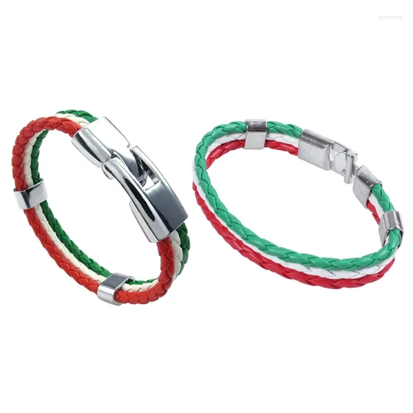 Charm-Armbänder, 2 Stück, Schmuckarmband, italienische Flagge, Armreif, Lederlegierung, für Herren und Damen, Grün, Weiß, Rot, Breite 14 mm – Länge 20 cm