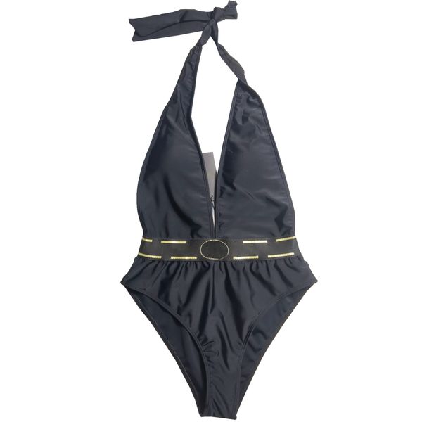 Costume da bagno sexy con scollo all'americana senza schienale, stampa retrò, imbottito, in un pezzo, biquinis, costume da bagno estivo nero, firmato da donna