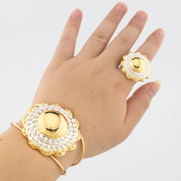 Armreifen Dubai Gold Farbe Kupfer Indisches Armband Ring für Frauen Luxus Brasilianischer Afrikanischer Schmuck Armreif Design für Hochzeit Braut Party