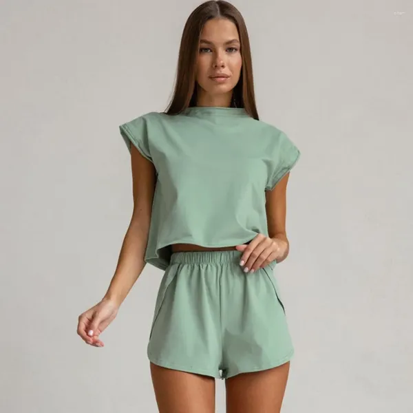 Indumenti da notte da donna 2024 Pigiama estivo in stile europeo per le donne Top senza maniche in maglia Pantaloncini 2 pezzi Set semplice camicia da notte sottile in colore puro