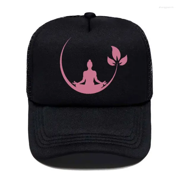 Cappellini con sfera Buddha Yoga Lotos Stampa Berretto da baseball casual Divertente Uomo Donna Cappelli genitore-bambino Visiera in rete Cappello da sole esterno regolabile