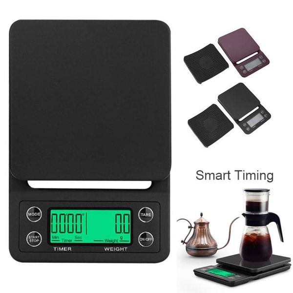 3kg 5kg 0 1g LCD Digital Peso Balança de Café Portátil Mini Balança Temporizador Eletrônico Cozinha Café Balança de Alimentos Preto Brown293C