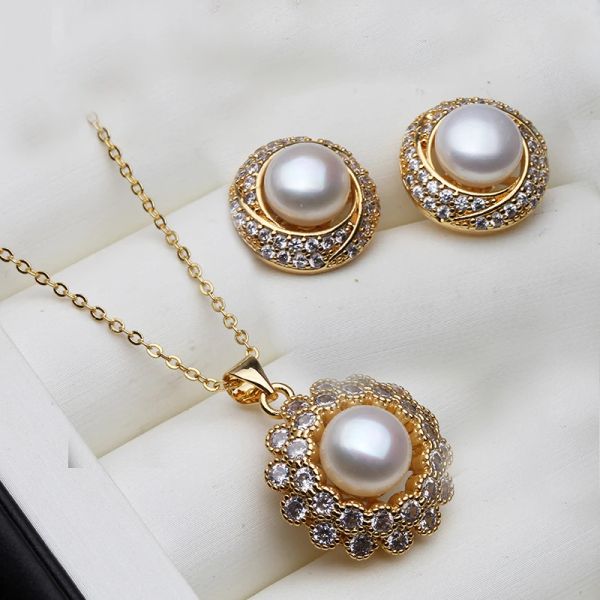 Set Wedding Natural Freshwater Pearl Necklace e orecchini per donne, gioielli boho perla set Mother Wife Birthday Regalo