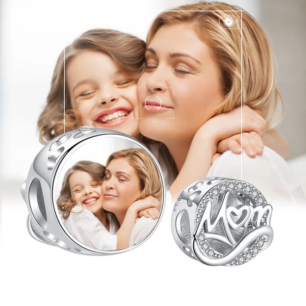 Grânulos eleshe 100% 925 prata esterlina espumante cristal mãe carta encantos caber pulseira original diy personalizado foto redonda contas jóias