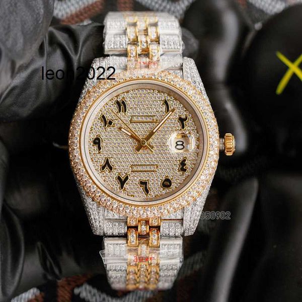 Relógio de luxo Rlx Out Aftermarket Iced Two-tone Oyster 41mm Diamonds Watch Datejust Relógio de aço inoxidável em ouro rosa com papéis de loja Oysterclasp dobrável