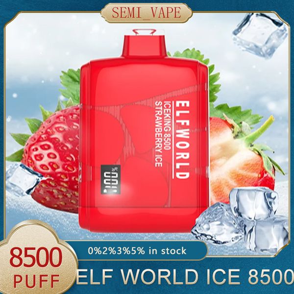 Оригинал ELFWORLD ICEKING 8500 Puff 8500 0/2/3/5% Одноразовый перезаряжаемый кристалл Дисплей заряда Электронные сигареты Устройства Vape Pen 550 мАч Аккумулятор 17 мл ELF WORLD