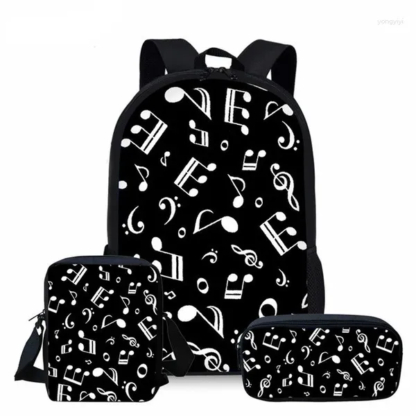 Mochila dos desenhos animados piano teclado notas musicais impressão 3d 3 pçs/set sacos de escola portátil daypack inclinado bolsa de ombro lápis caso