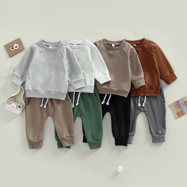 Giyim Setleri Citgeautumn Toddler Bebek Erkek Kıyafetler Düz Renk Uzun Kollu Sweatshirt Tişört ve Elastik Pantolon Takım Kıyafetleri