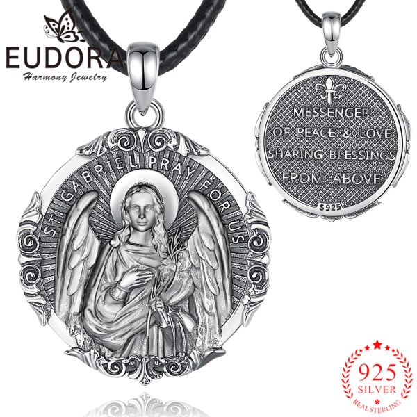 Ciondoli Eudora Collana in argento sterling 925 con San Gabriele Arcangelo Ciondolo amuleto vintage per uomo Donna Gioielli credenti religiosi