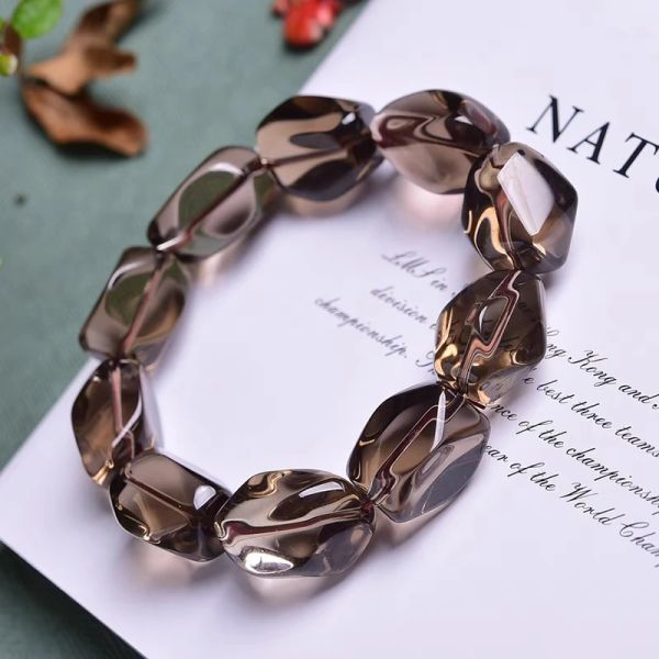 Bracciali naturali marrone naturale fumoso in quarzo cristallo tratto sfacciato perle ovali sfaccettate donne uomini di grande dimensione 18x13mm quarzo fumoso raro aaaaaa