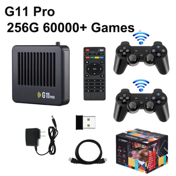 Consoles G11 Pro Game Box 4K HD TV Game Stick Video Game Console 256G Construído em 60000+ Jogos Retro 2.4G Gamepad sem fio para PS1/GBA/FC