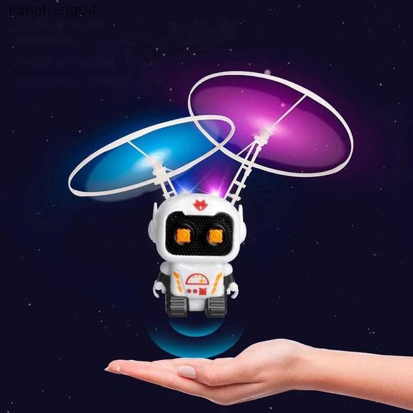 Aeronave elétrica/rc novo astronauta fofo robô voador brinquedos mini drone de desenho animado brinquedo gesto detecção de nave espacial helicóptero presente de aniversário para crianças