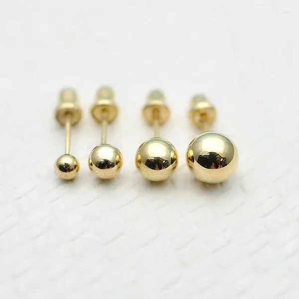 Ohrstecker, 3–5 mm, runde Kugel, 10 Karat massives Gold, schraubbar, für Mädchen und Frauen, echte Au417-Gelbohrstecker, Piercing-Körperschmuck