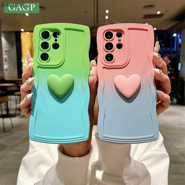 Custodie per cellulari 3D Love Heart Wave Border Custodia per cellulare sfumata per Samsung Galaxy S23 Ultra S24 Ultra S22 Plus S20 S21 FE Cover morbida in silicone YQ240221