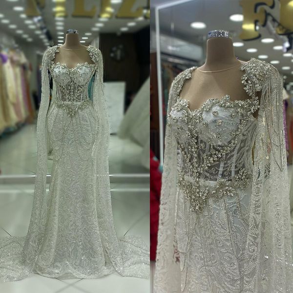 Роскошное свадебное платье русалки с бриллиантами и кисточками, свадебные платья с бисером и длинными рукавами, платья невесты на заказ, без рукавов, Vestido de novia