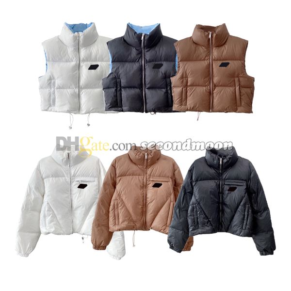 Mulheres inverno quente jaqueta com zíper pescoço puffer parkas metal emblema para baixo jaquetas designer casaco à prova de vento