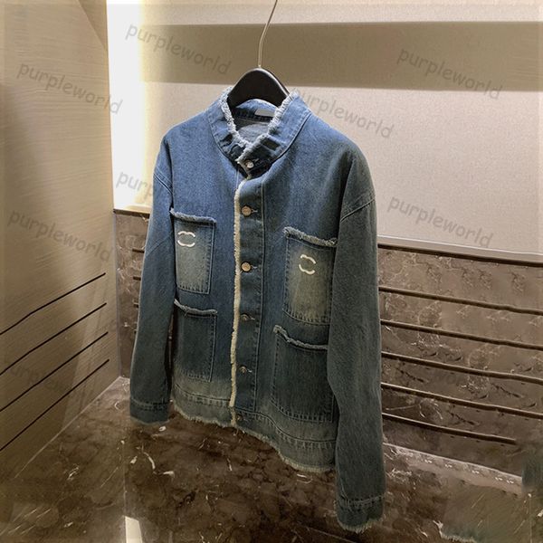 Tasarımcı Denim Ceket Mandarin Yakası Denim Ceket Nakış Mektubu Ceket Windbreaker Dış Giyim