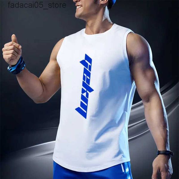 Regatas masculinas Sports Tank Top Homens Moda Verão Rápido Seco Basquete Fitness O-pescoço Carta Impressa Camisa de Treinamento Americano Sem Mangas Colete Q240221