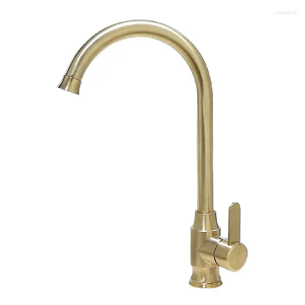 Rubinetti per lavandino del bagno Nordic Light Luxury Cucina in oro spazzolato e rubinetto freddo Lavabo rialzato rotante dorato