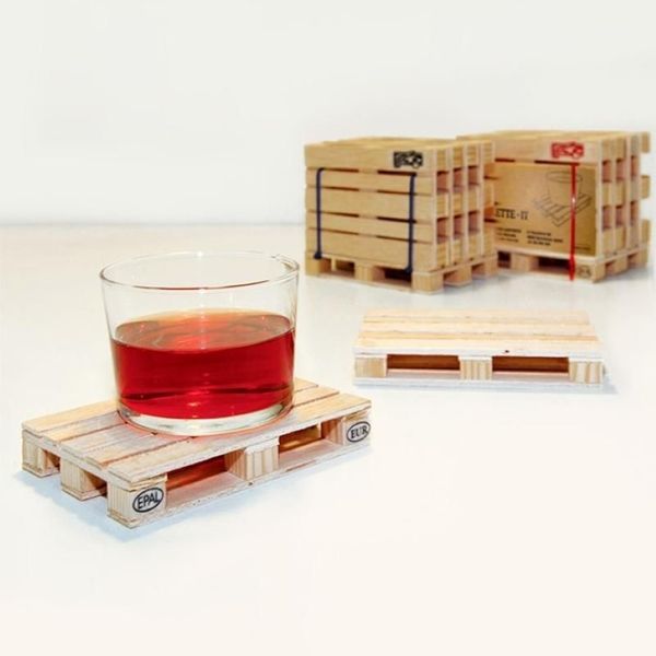 Intero-4 pezzi Set sottobicchieri cassa tazza pallet protezione tazza tappetino simpatico supporto retrò in legno carino mini sottobicchieri pallet in legno1339p