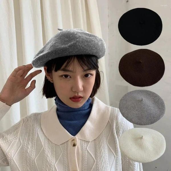 Beralar Kış kadın yün Fransız sanatçı tarzı sıcak bere şapka sade zarif tüm katı bere kapakları sonbahar retro eşleşmiş bayan c i7b7