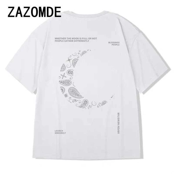 T-shirt da uomo ZAZOMDE T-shirt da donna estiva nuova T-shirt stampata piatta maniche corte Scollo oversize Abbigliamento da strada alla moda T-shirt quotidiana da coppia J240221