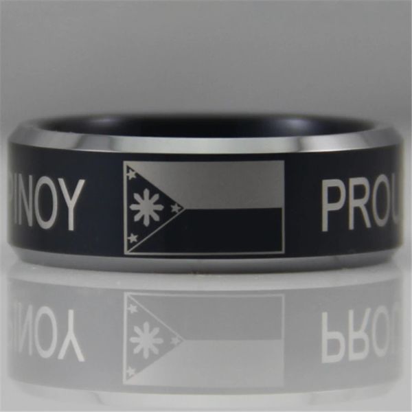 Bande Spedizione gratuita USA UK Canada Russia Brasile Vendite calde 8MM Nero orgoglioso Pinoy Bandiera filippina Design Tungsten Comfort Fit Ring